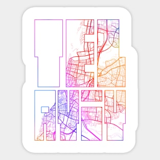 Tel Aviv, Israel City Map Typography - Colorful Sticker